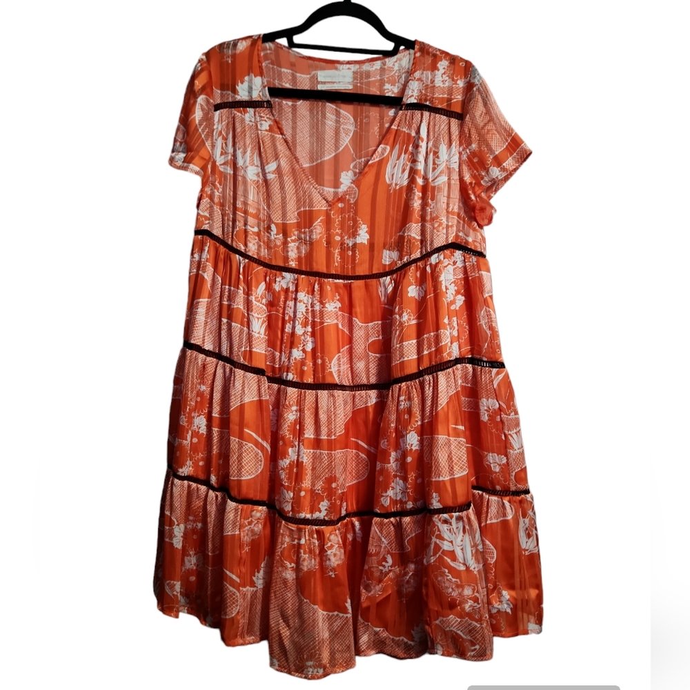 Urban Outfitters Pippa chiffon orange and white tiered mini dress small